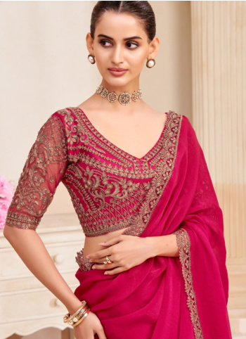 Crimson Embroidered Organza Saree