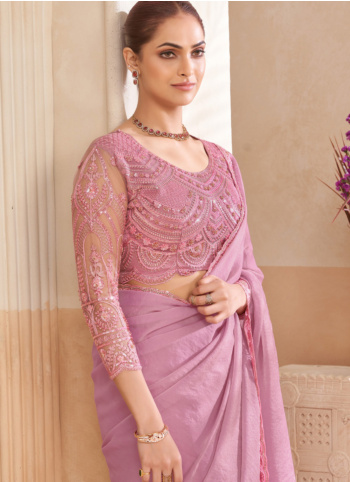 Pink Embroidered Organza Saree