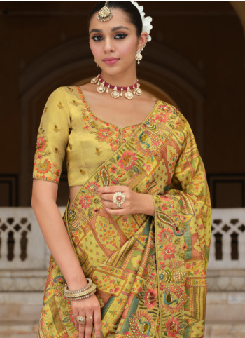Light Mustard Yellow Banarasi Silk Saree