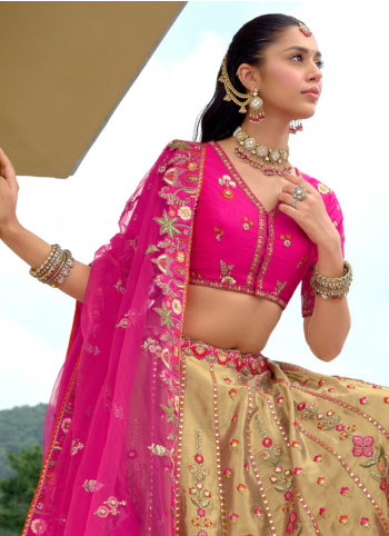 Rani And Gold Embroidered Silk Lehenga Choli