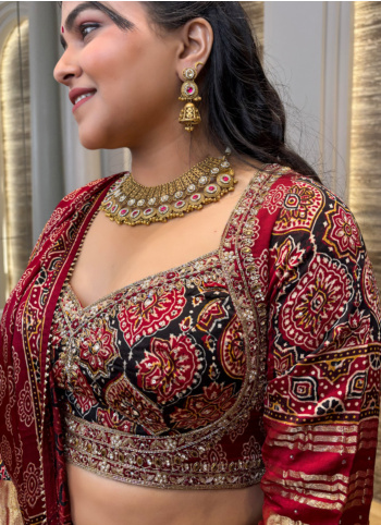 Maroon Embroidered Silk Lehenga Choli