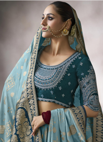 Light Sky Blue Woven Wedding Wear Saree