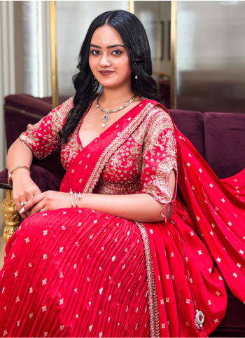 Red Indowestern Silk Lehenga Set