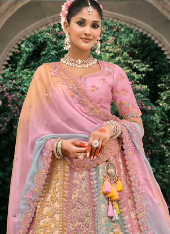 Elegant Multi Color Embroidered Chiffon Silk Lehenga Choli For Wedding