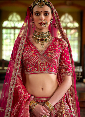 Glamorous Rani Embroidered Silk Lehenga Choli With Double Dupatta