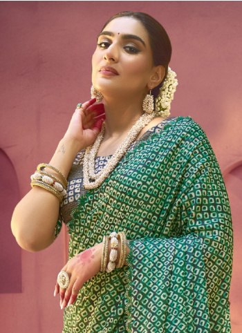 Green Bandhani Printed Gajji Silk Saree
