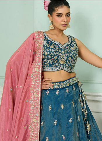 Blue Colored Silk Lehenga Choli With Dupatta