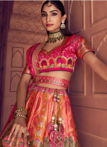 Multicolored Woven Silk Wedding Lehenga Choli