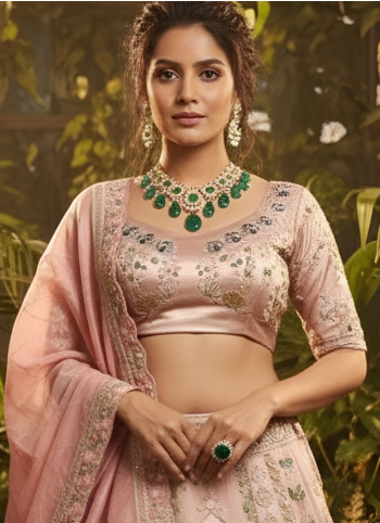 Baby Pink Embroidered Silk Lehenga Choli