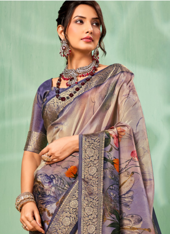 Multicolor Woven Silk Printed Saree