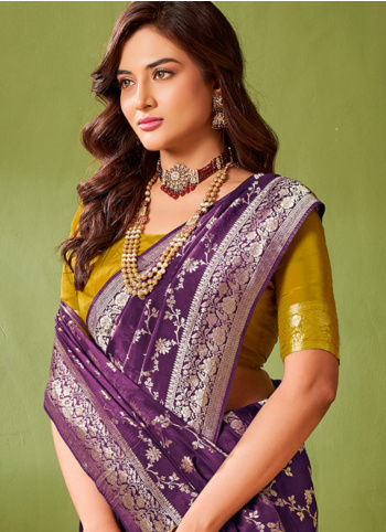 Purple Woven Banarasi Silk Saree