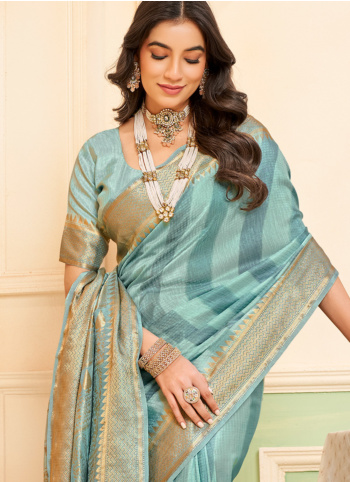 Light Sky Blue Woven Silk Saree