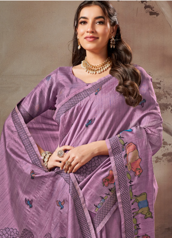 Light Purple Printed Pashmina Silk Saree