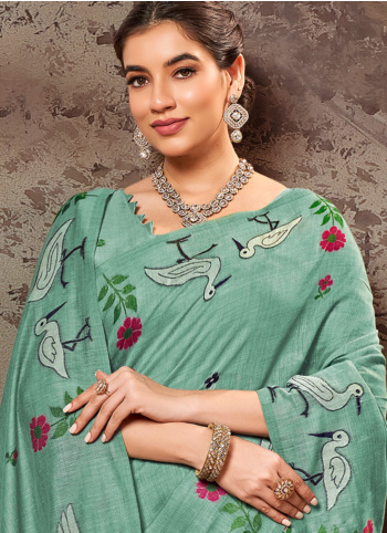 Light Sea Green Woven Pashmina Silk Saree
