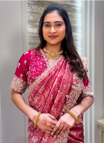 Rani Peacock Motif Woven Tissue Silk Saree
