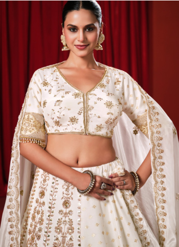 Off White Embroidered Silk Lehenga Choli