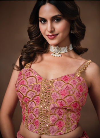 Gajari Pink Organza Embroidered Lehenga Choli
