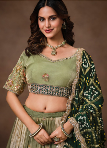 Green Embroidered Organza Lehenga Choli