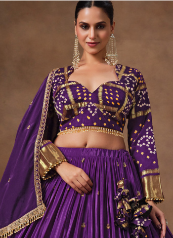 Purple Embroidered Crepe Fabric Lehenga Choli