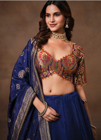 Royal Blue Crepe Silk Lehenga Choli