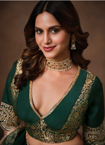Green Woven Silk Lehenga Choli
