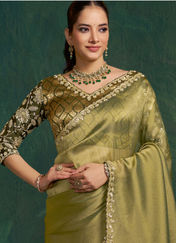 Light Olive Organza Saree