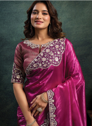 Rani Embroidered Organza Saree
