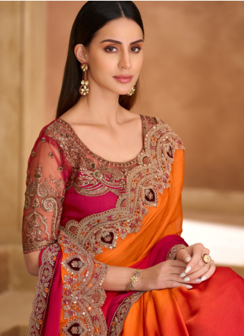 Multicolor Embroidered Chiffon Silk Saree