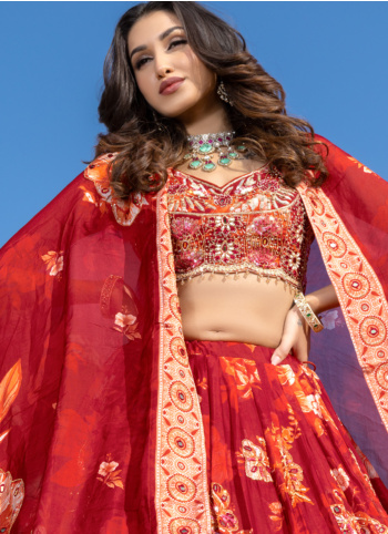 Beautiful Rust Color Embroidered Lehenga Choli