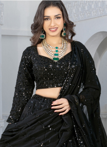 Black Georgette Silk Embroidered Lehenga Choli