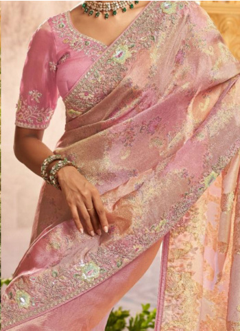 Pink Embroidered Silk Saree