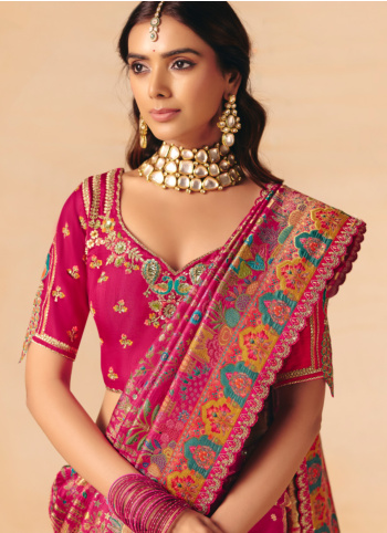 Rani Embroidered Banarasi Silk Saree