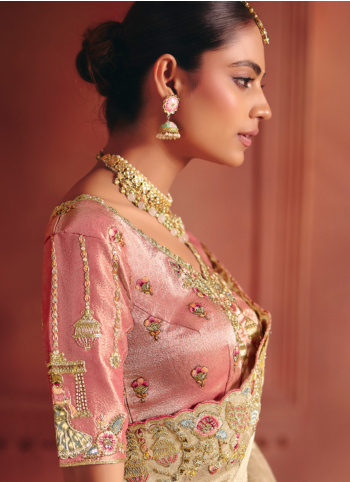 Beige Embroidered Banarasi Silk Saree