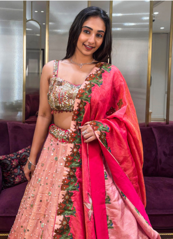 Pink Embroidered Silk Lehenga Choli