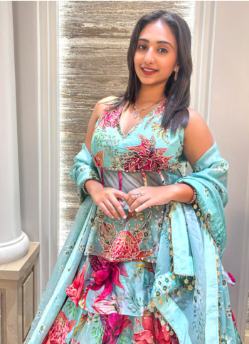 Sea Green Embroidered Organza Lehenga Choli