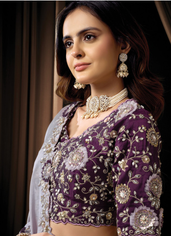 Lavender Embroidered Silk Saree