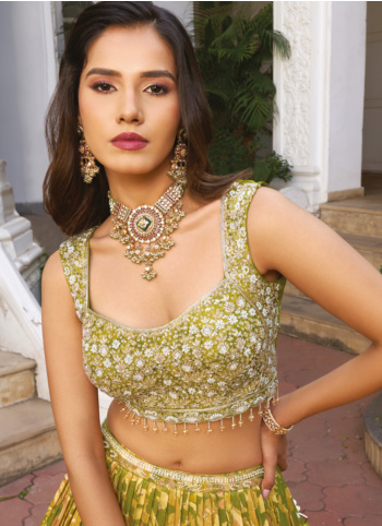 Mehendi Green Embroidered Silk Lehenga Choli