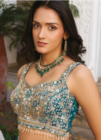 Rama Green Embroidered Silk Lehenga Choli