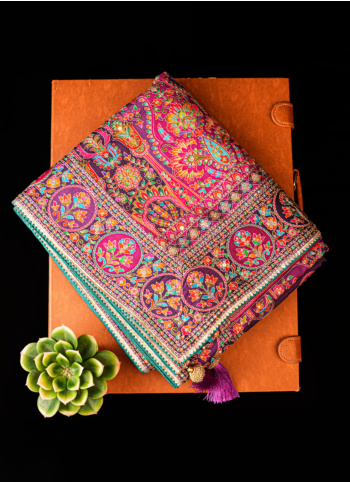 Purple Color Embroidered Gajji Silk Saree With Readymade Choli