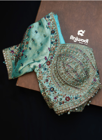 Sea Green Embroidered Banarasi Silk Saree
