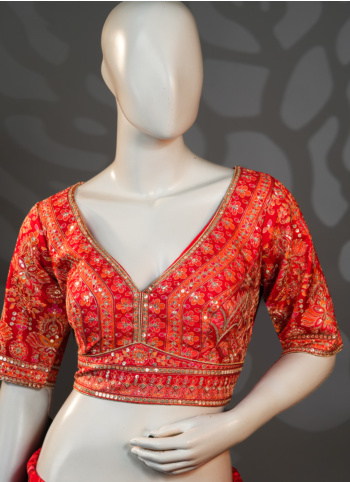 Orange Embroidered Gajji Silk Saree