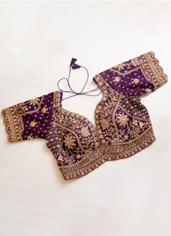 Purple Color Embroidered Silk Saree With Readymade Choli