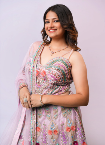 Light Pink Embroidered Net Lehenga Choli