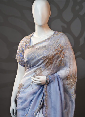 Powder Blue Embroidered Organza Saree