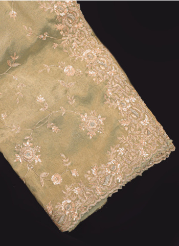 Light Pista Color Embroidered Tissue Silk Saree