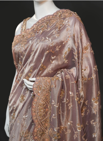 Peach Color Embridered Tissue Silk Saree