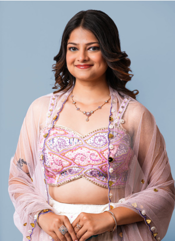 Off White Color Embroidered Raw Silk Lehenga Choli
