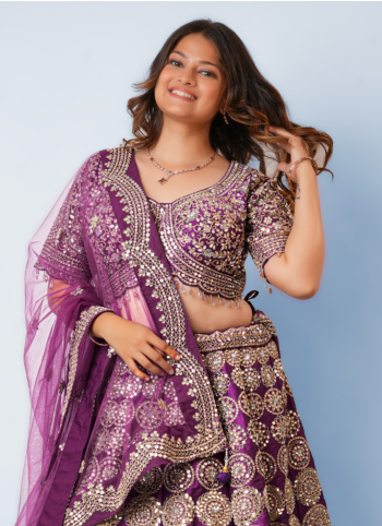 Purple Embroidered Silk Lehenga Choli