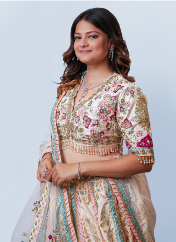 Multicolor Embroidered Silk Lehenga Choli