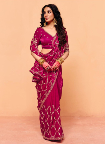 Magenta Embroidered Organza Saree